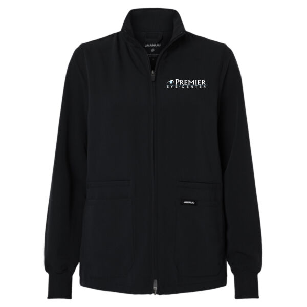 Jaanuu Women's Ceri Essential Full-Zip 6-Pocket Scrub Jacket - Embroidered Logo Thumbnail